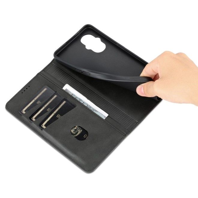 AZNS - Oppo Reno8 Lite 5G Hülle - Leder Bookcover - mit Kartenfach und Standfunktion - Business Stand Series - schwarz