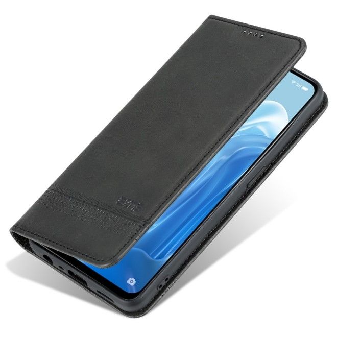 AZNS - Oppo Reno8 Lite 5G Hülle - Leder Bookcover - mit Kartenfach und Standfunktion - Business Stand Series - schwarz