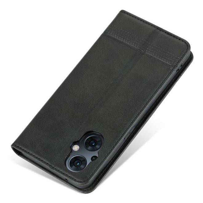 AZNS - Oppo Reno8 Lite 5G Hülle - Leder Bookcover - mit Kartenfach und Standfunktion - Business Stand Series - schwarz