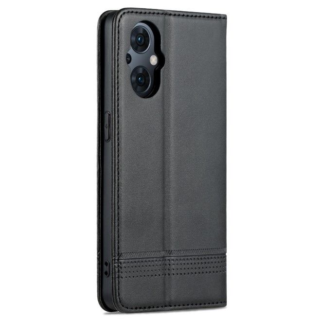 AZNS - Oppo Reno8 Lite 5G Hülle - Leder Bookcover - mit Kartenfach und Standfunktion - Business Stand Series - schwarz
