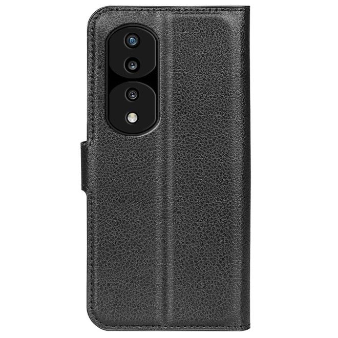 Honor 70 5G Handy Hülle - Litchi Leder Bookcover Series - schwarz