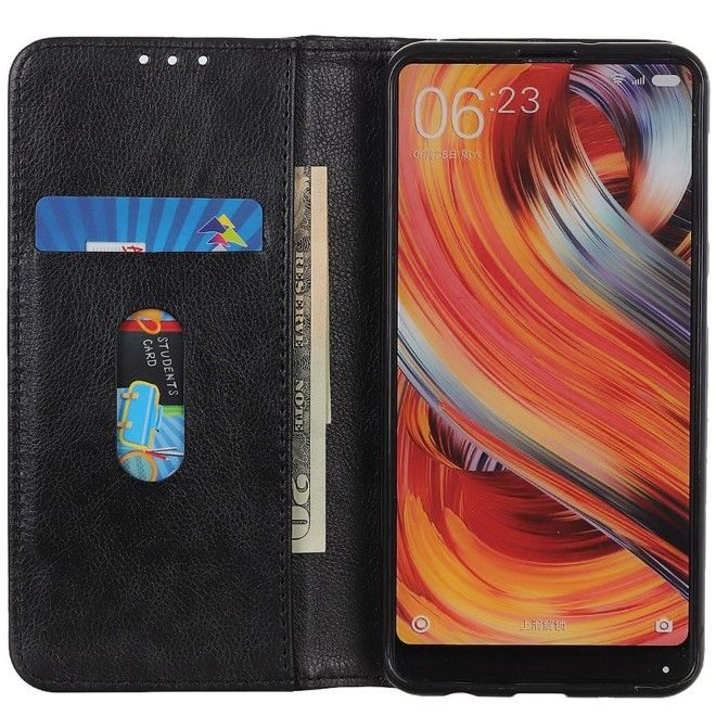 Nokia C21 Plus Handy Hülle - Litchi Leder Bookcover Series - schwarz