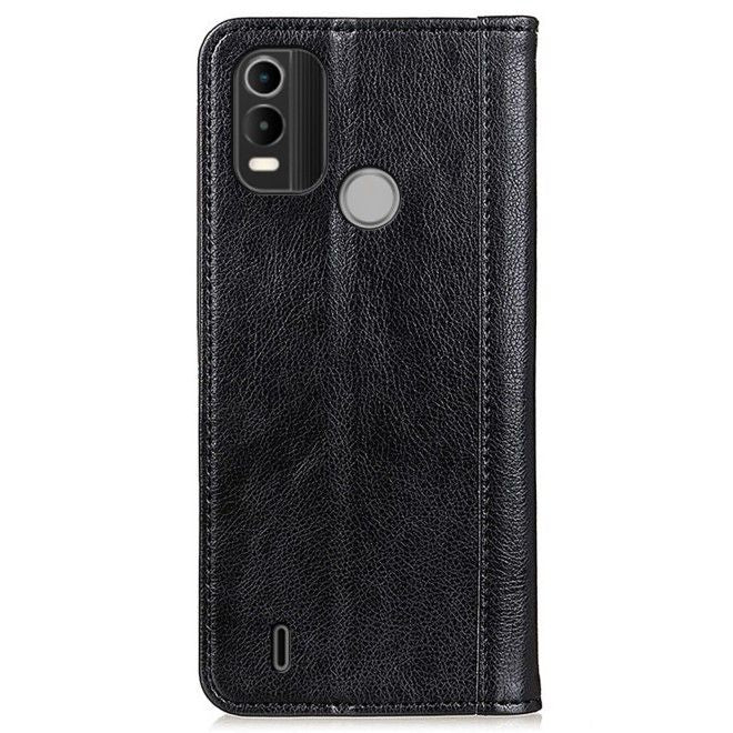 Nokia C21 Plus Handy Hülle - Litchi Leder Bookcover Series - schwarz