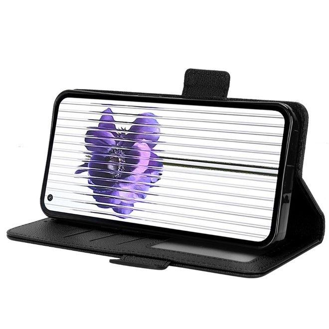 Nothing phone (1) 5G Handy Hülle - Litchi Leder Bookcover Series - schwarz