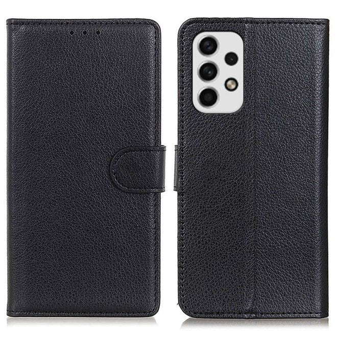 Samsung Galaxy A23 4G / 5G Handy Hülle - Litchi Leder Bookcover Series - schwarz