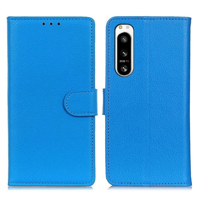 Sony Xperia 5 IV 5G Handy Hülle - Litchi Leder Bookcover Series - blau