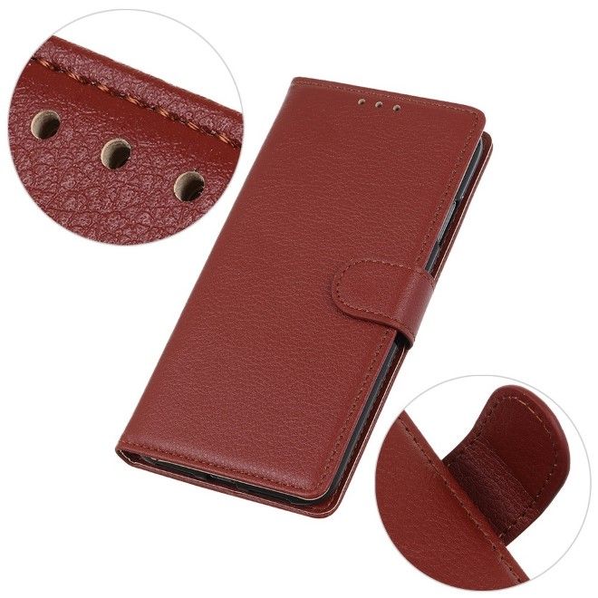 Sony Xperia 5 IV 5G Handy Hülle - Litchi Leder Bookcover Series - braun