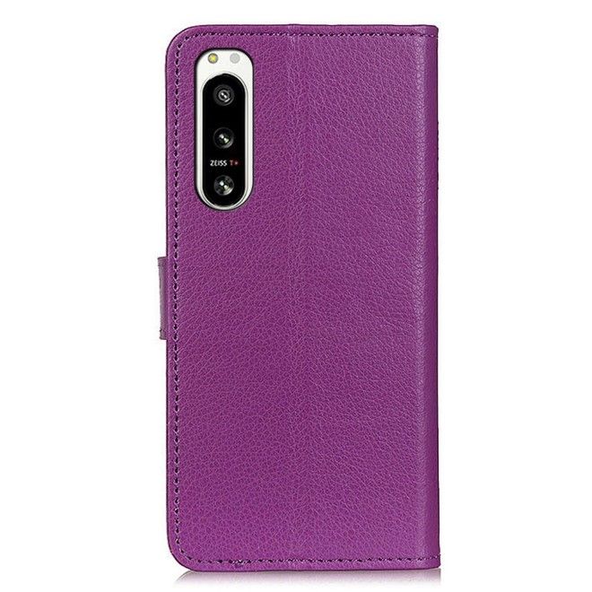 Sony Xperia 5 IV 5G Handy Hülle - Litchi Leder Bookcover Series - purpur