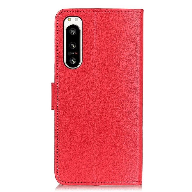 Sony Xperia 5 IV 5G Handy Hülle - Litchi Leder Bookcover Series - rot