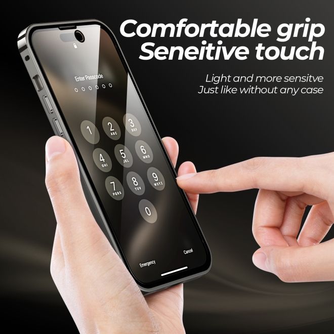 iPhone 15 Plus Case - 360 Degree Tempered Glass Aluminum Case with Locking Mechanism - Black