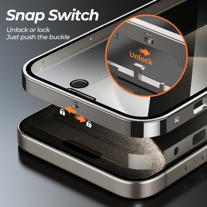 iPhone 15 Plus Case - 360 Degree Tempered Glass Aluminum Case with Locking Mechanism - Champagne