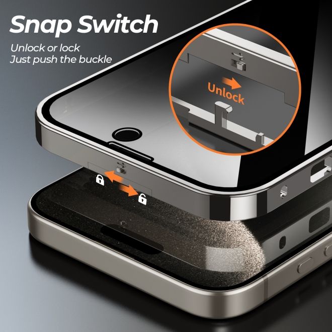 iPhone 15 Plus Case - 360 Degree Tempered Glass Aluminum Case with Locking Mechanism - Privacy Glass - Grey