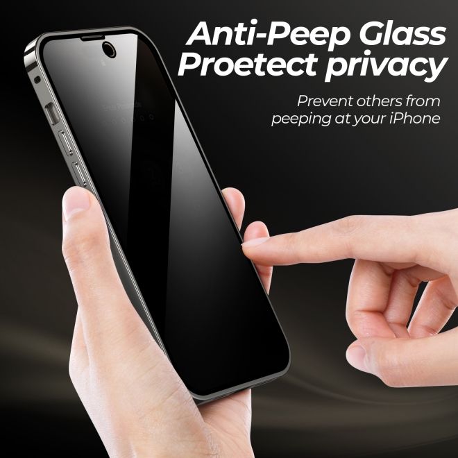 iPhone 15 Plus Case - 360 Degree Tempered Glass Aluminum Case with Locking Mechanism - Privacy Glass - Grey