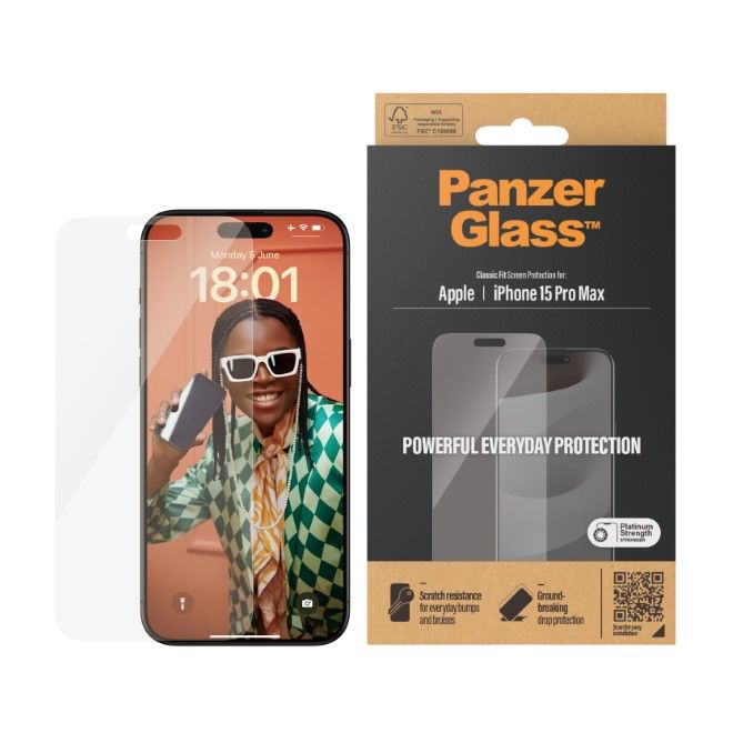 PanzerGlass - iPhone 15 Pro Max Displayschutz aus gehärtetem Glas - Classic Fit (2808) - transparent