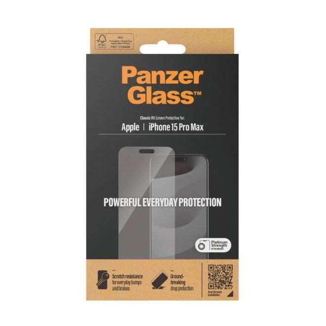 PanzerGlass - iPhone 15 Pro Max Displayschutz aus gehärtetem Glas - Classic Fit (2808) - transparent