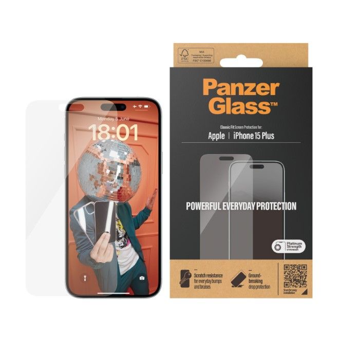 PanzerGlass - iPhone 15 Plus Displayschutz aus gehärtetem Glas - Classic Fit (2807) - transparent