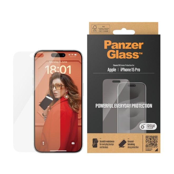 PanzerGlass - iPhone 15 Pro Displayschutz aus gehärtetem Glas - Classic Fit (2806) - transparent