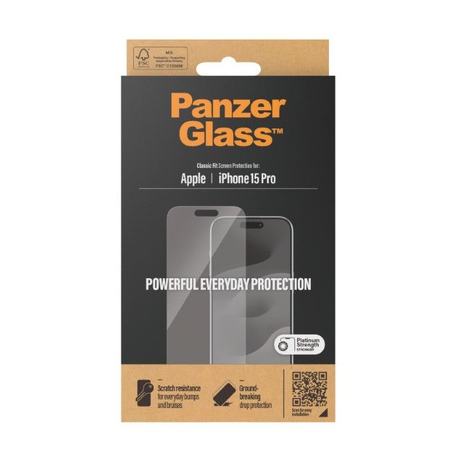 PanzerGlass - iPhone 15 Pro Displayschutz aus gehärtetem Glas - Classic Fit (2806) - transparent