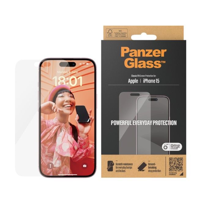 PanzerGlass - iPhone 15 Displayschutz aus gehärtetem Glas - Classic Fit (2805) - transparent