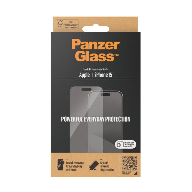 PanzerGlass - iPhone 15 Displayschutz aus gehärtetem Glas - Classic Fit (2805) - transparent