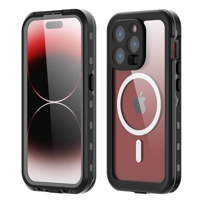 iPhone 15 Pro - 360 Grad Outdoor Hülle - Allwetterschutz (wasserdicht & stossfest) - MagSafe - schwarz