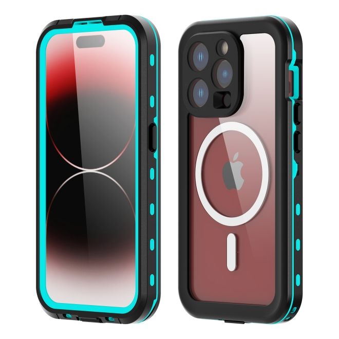 iPhone 15 Pro - 360 Grad Outdoor Hülle - Allwetterschutz (wasserdicht & stossfest) - MagSafe - blau
