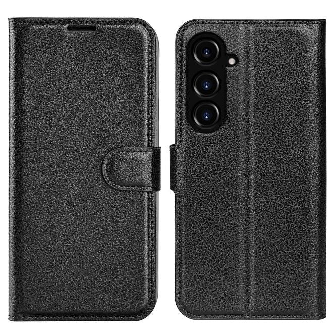 Samsung Galaxy S23 FE Handy Hülle - Litchi Leder Bookcover Series - schwarz