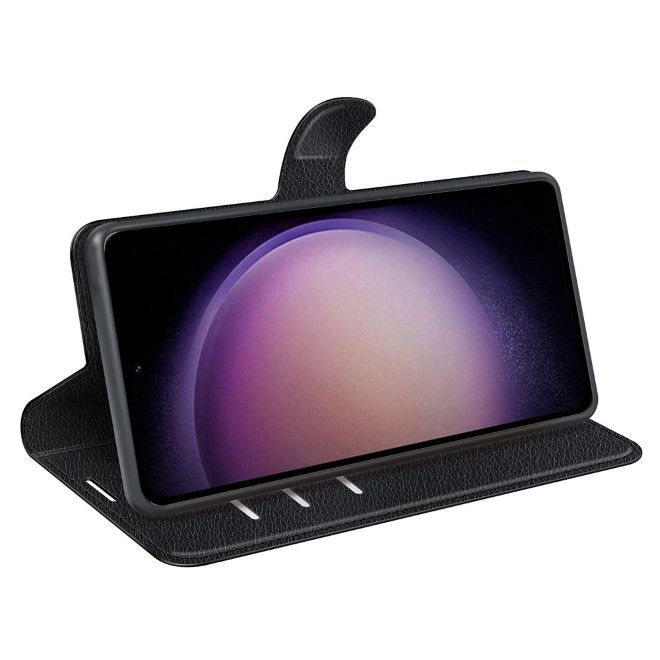 Samsung Galaxy S23 FE Handy Hülle - Litchi Leder Bookcover Series - schwarz