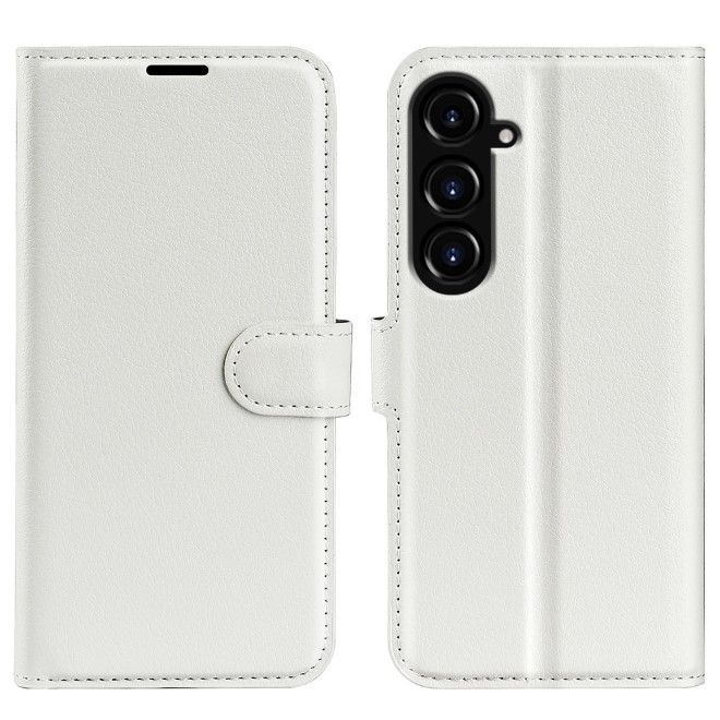 Samsung Galaxy S23 FE Handy Hülle - Litchi Leder Bookcover Series - weiss