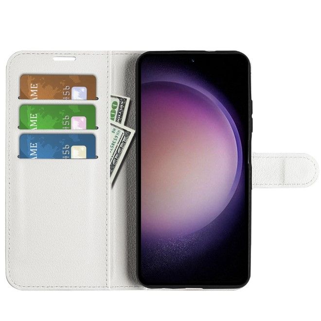 Samsung Galaxy S23 FE Handy Hülle - Litchi Leder Bookcover Series - weiss