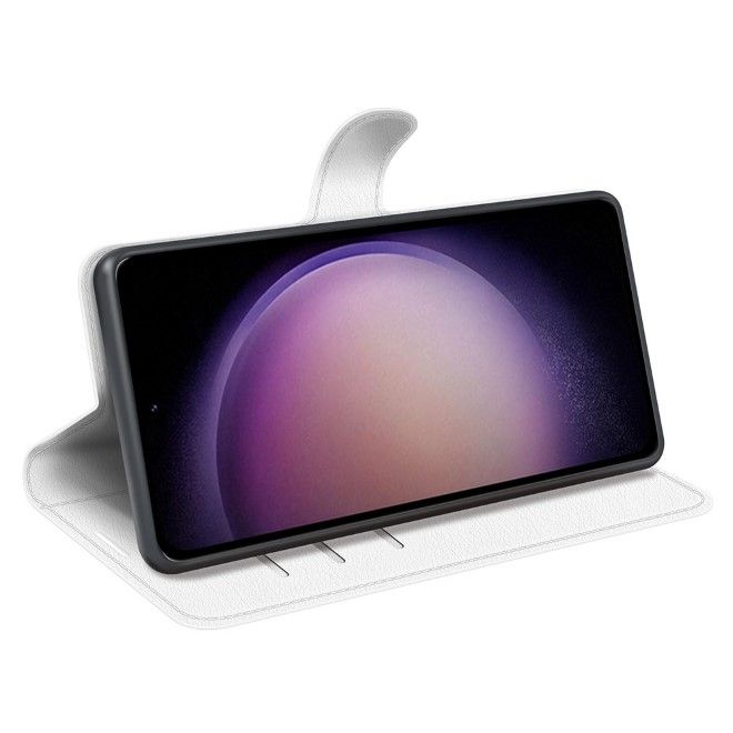 Samsung Galaxy S23 FE Handy Hülle - Litchi Leder Bookcover Series - weiss