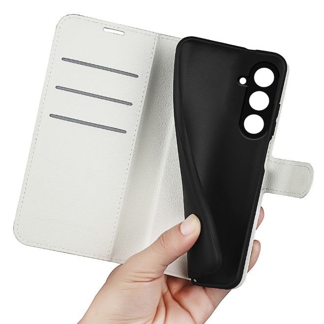 Samsung Galaxy S23 FE Handy Hülle - Litchi Leder Bookcover Series - weiss