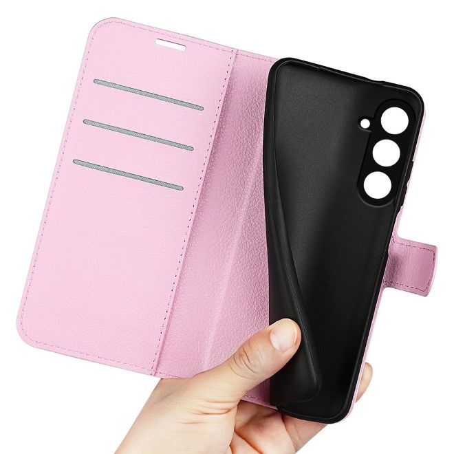 Samsung Galaxy S23 FE Handy Hülle - Litchi Leder Bookcover Series - rosa