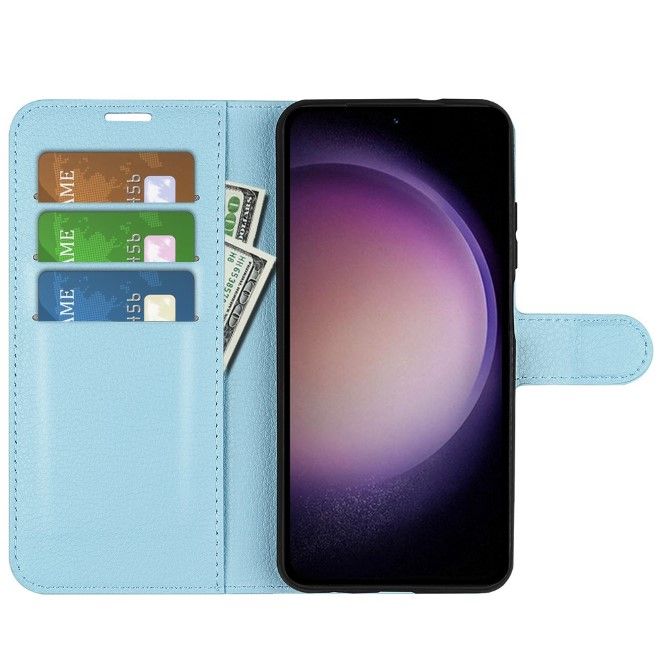 Samsung Galaxy S23 FE Handy Hülle - Litchi Leder Bookcover Series - blau