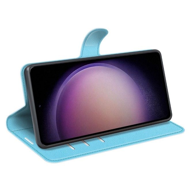Samsung Galaxy S23 FE Handy Hülle - Litchi Leder Bookcover Series - blau