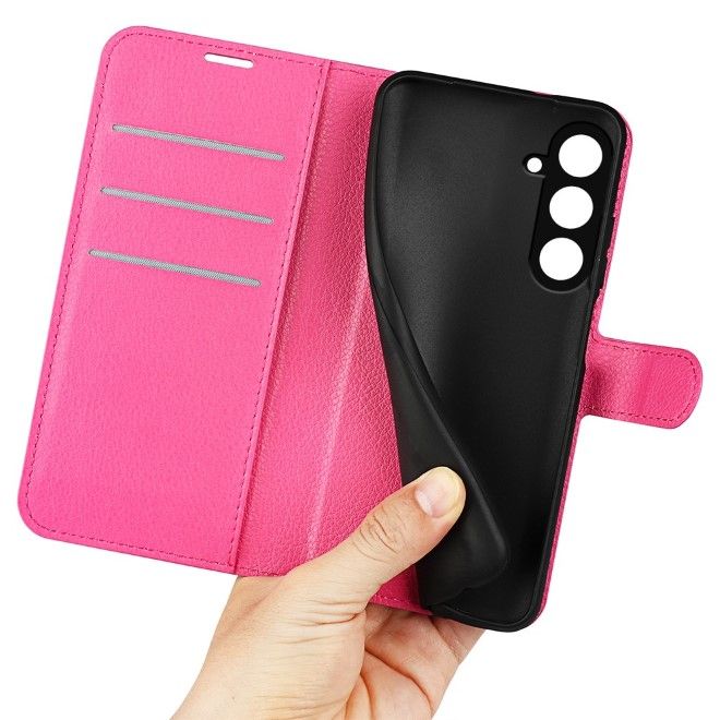 Samsung Galaxy S23 FE Handy Hülle - Litchi Leder Bookcover Series - pink