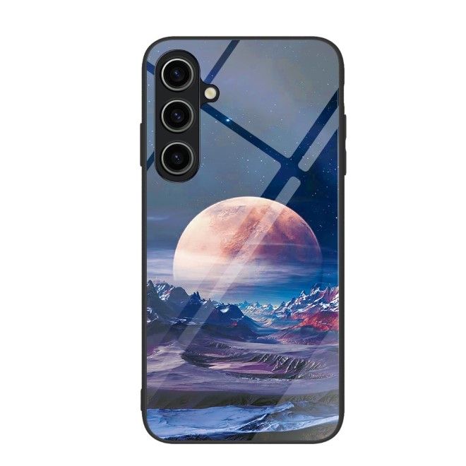 Samsung Galaxy S23 FE Hülle - Gehärtetes Glas Hardcase mit Soft TPU Ränder - Planet