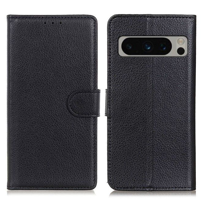 Google Pixel 8 Pro Handy Hülle - Litchi Leder Bookcover Series - schwarz