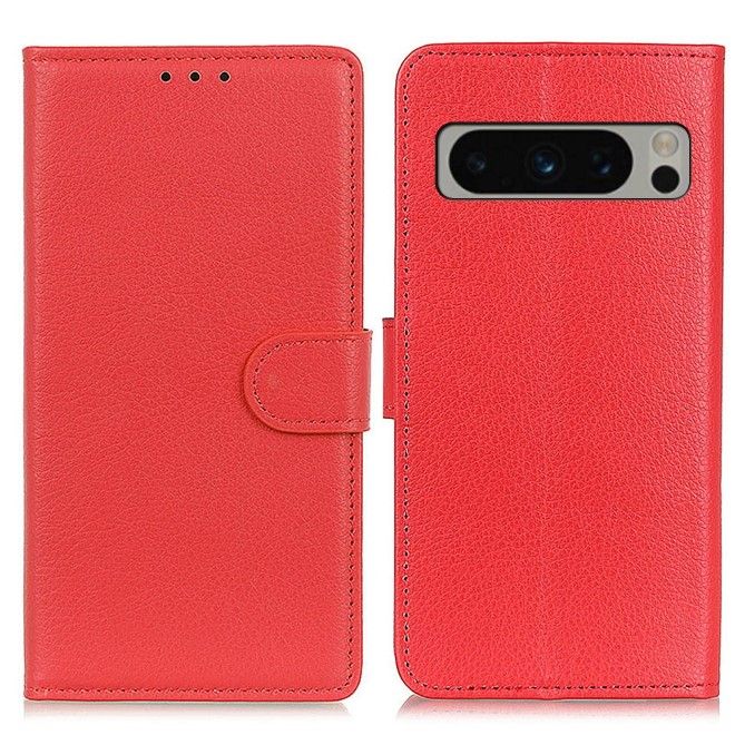 Google Pixel 8 Pro Handy Hülle - Litchi Leder Bookcover Series - rot