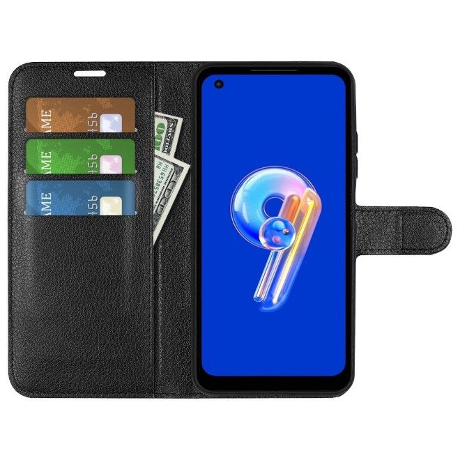 Asus Zenfone 9 5G / 10 5G Handy Hülle - Litchi Leder Bookcover Series - schwarz