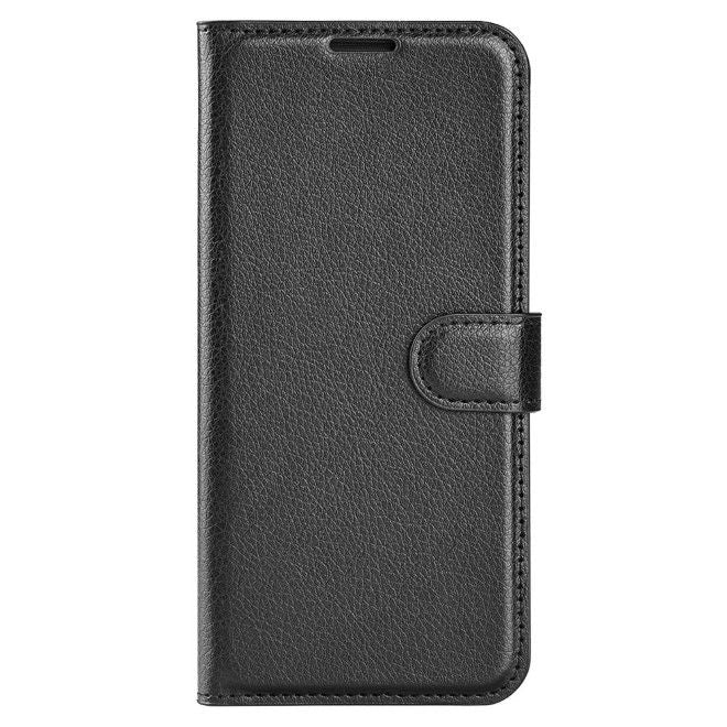 Motorola Moto E13 4G Handy Hülle - Litchi Leder Bookcover Series - schwarz