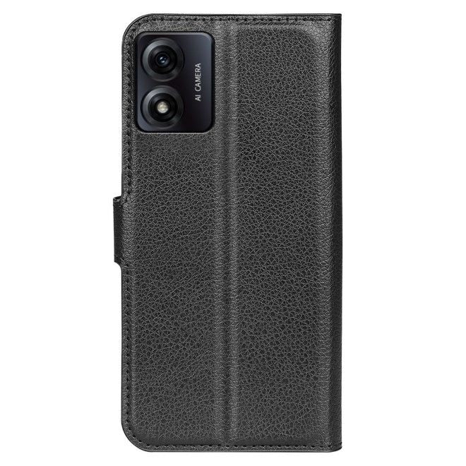 Motorola Moto E13 4G Handy Hülle - Litchi Leder Bookcover Series - schwarz
