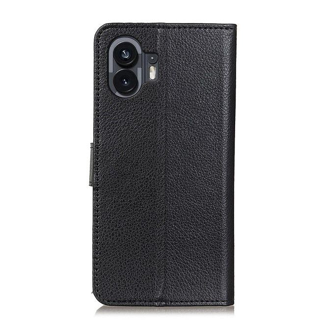Nothing Phone (2) Handy Hülle - Litchi Leder Bookcover Series - schwarz