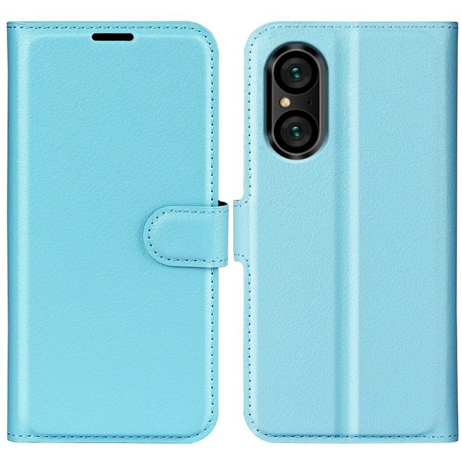 Sony Xperia 5 V Handy Hülle - Litchi Leder Bookcover Series - blau