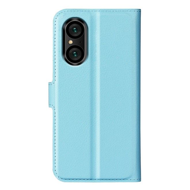 Sony Xperia 5 V Handy Hülle - Litchi Leder Bookcover Series - blau