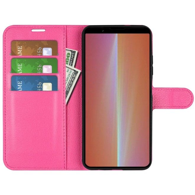 Sony Xperia 5 V Handy Hülle - Litchi Leder Bookcover Series - pink