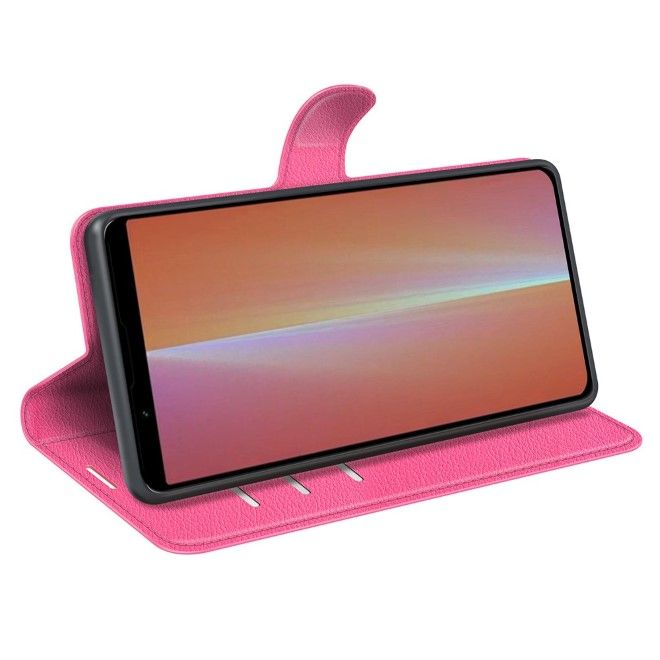 Sony Xperia 5 V Handy Hülle - Litchi Leder Bookcover Series - pink