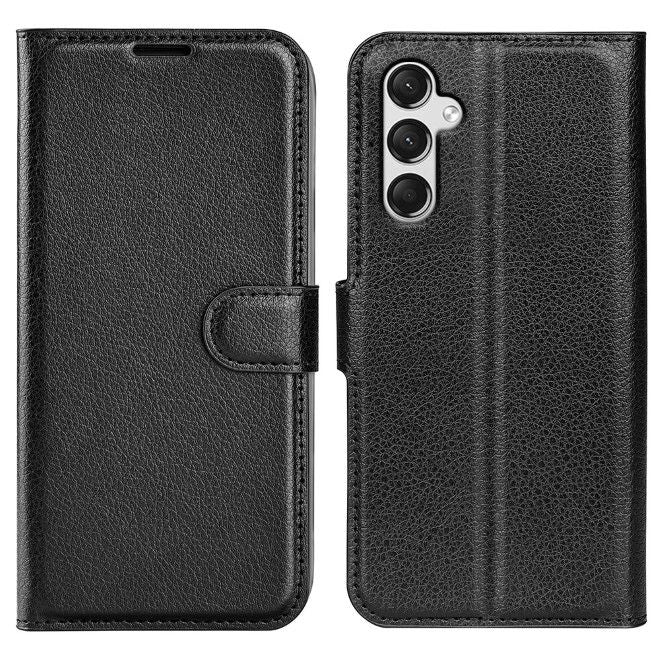 Samsung Galaxy A25 5G Handy Hülle - Litchi Leder Bookcover Series - schwarz