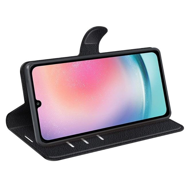 Samsung Galaxy A25 5G Handy Hülle - Litchi Leder Bookcover Series - schwarz