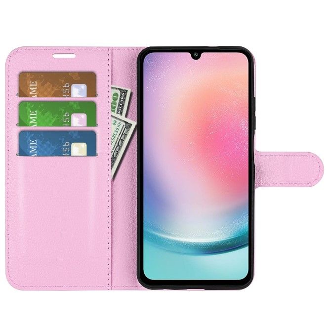 Samsung Galaxy A25 5G Handy Hülle - Litchi Leder Bookcover Series - rosa